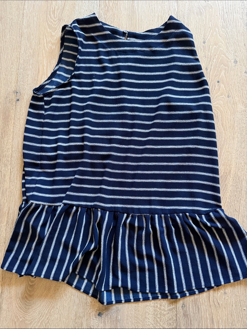 Halogen Navy & White Striped Sleeveless Ruffle Hem Top